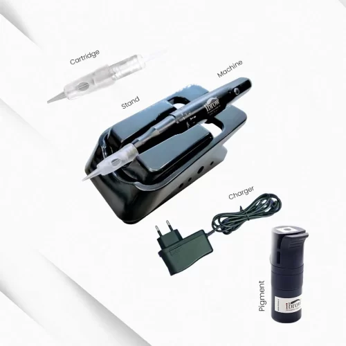 ibrow Sparkle black kit includes cartridge, stand, machine, charger, pigment
