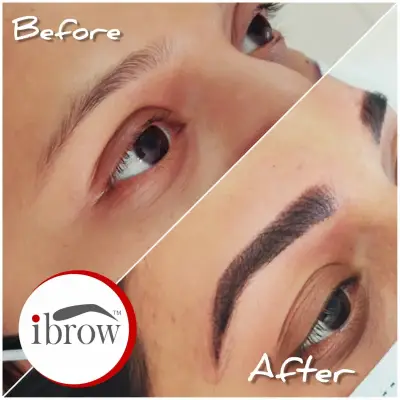 Before and After: Stunning transformation with Permanent Eyebrow Makeup results.