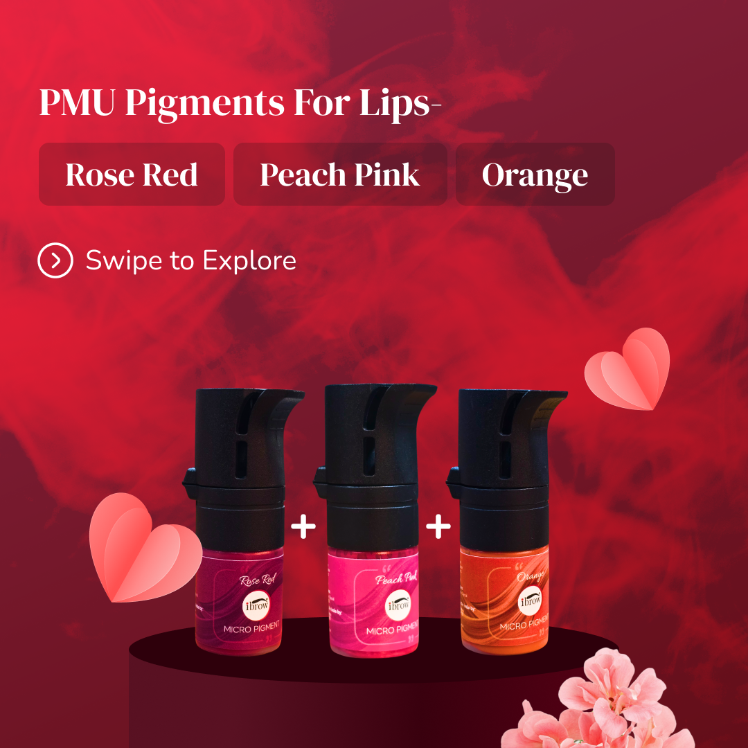 ibrow Permanent Makeup Pigments for Lips - Rose Red, Peach Pink, and Orange (5ml Bottle each)
